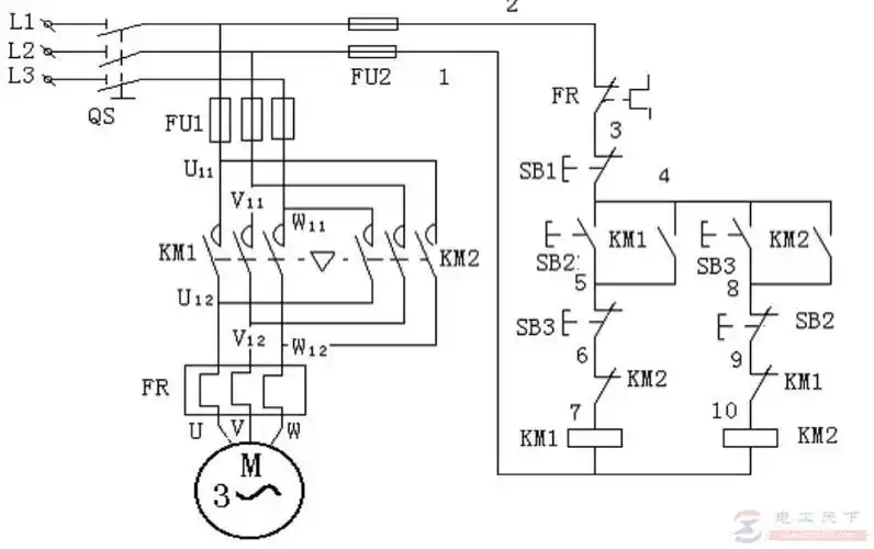 一例双重连锁正反转控制的电路图详解