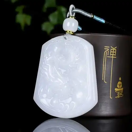 天然和田金丝玉吊坠白玉龙牌玉佩生肖龙项链男玉石挂件霸气男正品