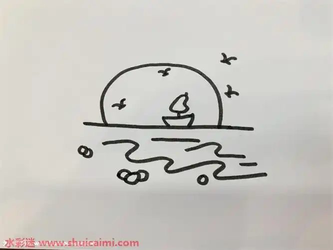 夕阳怎么画夕阳简笔画图片带颜色