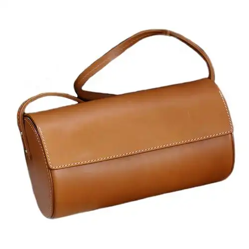 荣轻复古手工真皮圆筒包植鞣牛皮简约斜挎圆盒包小众设计单肩女包