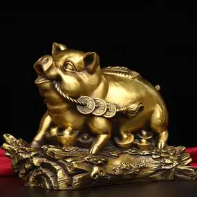 纯铜猪摆件美满富足猪生肖猪旺财猪元宝如意猪家居装饰开业乔迁品