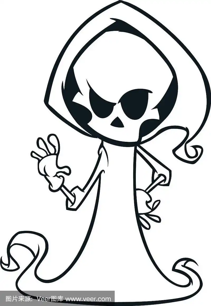 可爱的卡通死神与镰刀孤立