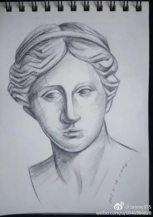 每日一画##每天画唠#维纳斯石膏头像～自学,路过的大神帮忙指导