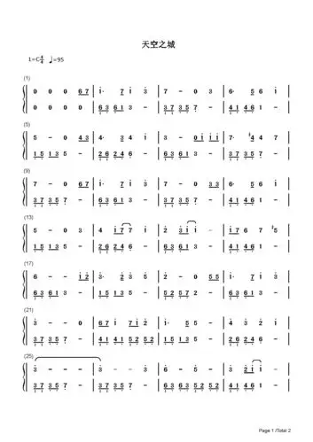 天空之城-宫崎骏-c调 -流行钢琴简谱