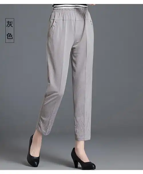 老奶奶夏天穿的老人裤子女宽松夏天新款妈妈裤夏季薄款八分裤直筒松紧