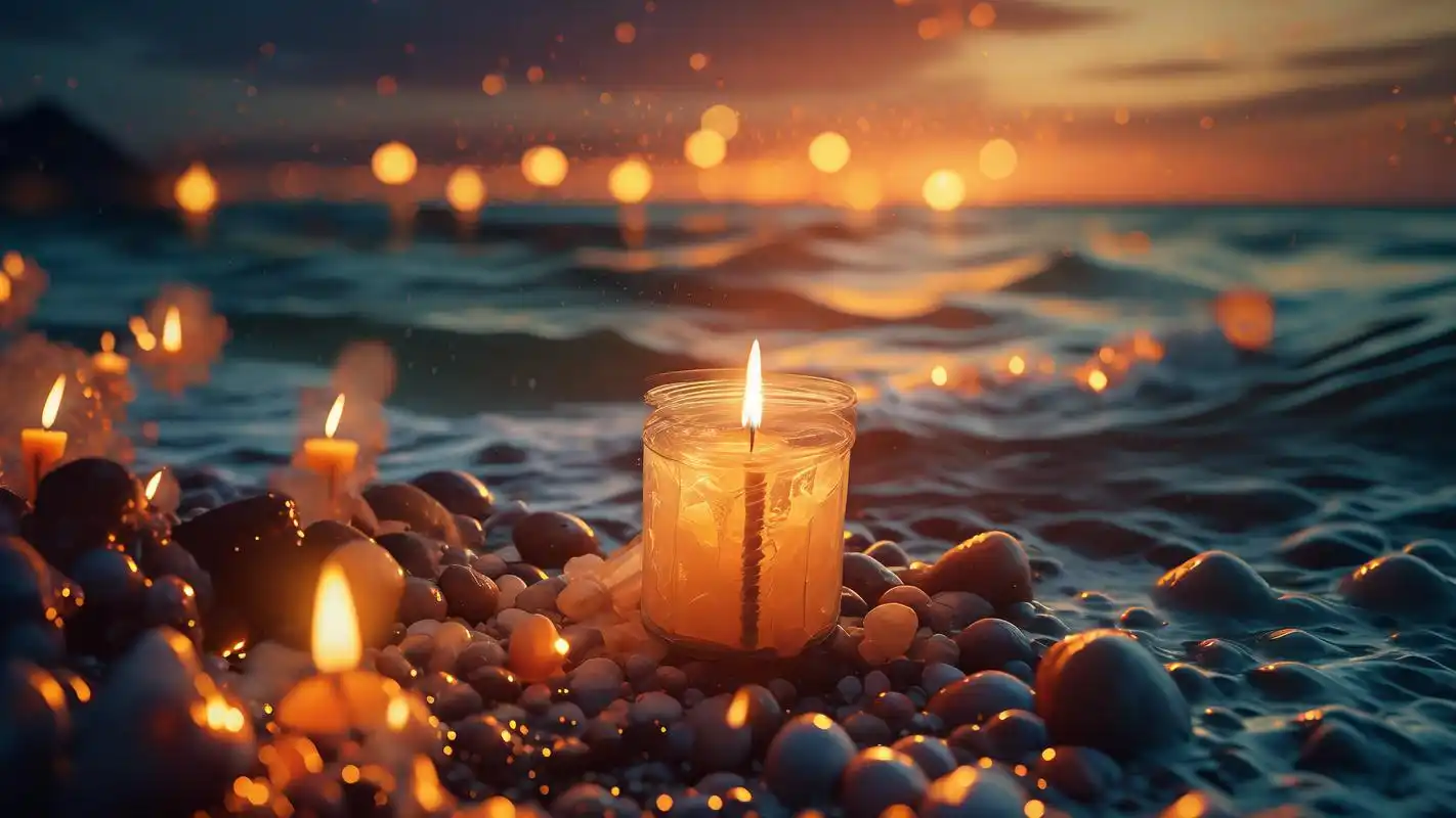 仿佛置身于深海之中,四周是摇曳的烛光与蔚蓝的海洋,神秘又浪漫.