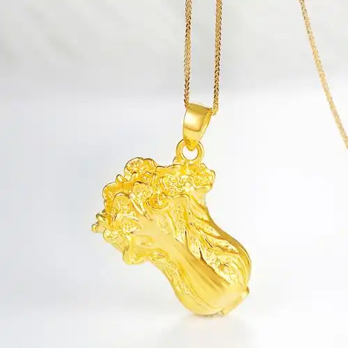 黄金码头黄金吊坠百财3d硬金足金999白菜坠子送爱人送女友