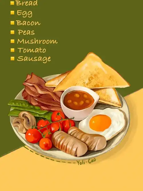原创手绘早餐吃什么来一份英式早餐吧