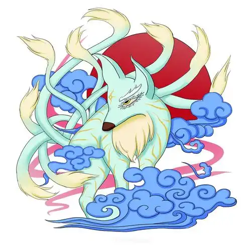 九尾狐卡通手绘图片