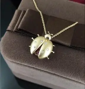 黄18k金钻石红宝项链瓢虫甲壳虫时尚吊坠群镶钻石项坠女宝石定制