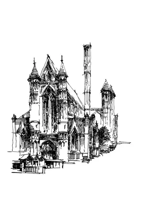 欧式建筑钢笔速写