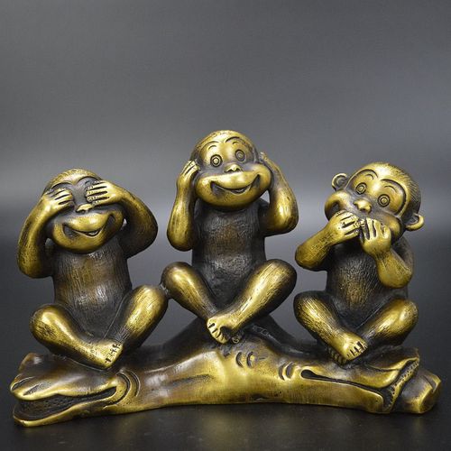 黄铜三不猴摆件铜猴子不听不看不说仿古铜器工艺品家居客厅摆设