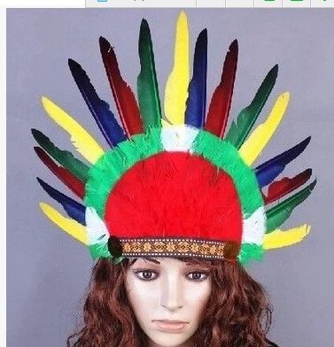 羽毛头饰面具印第安红白黑羽毛印第安印第安酋长帽非洲人部落首领