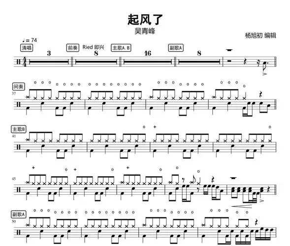 起风了鼓谱 吴青峰《起风了》架子鼓谱