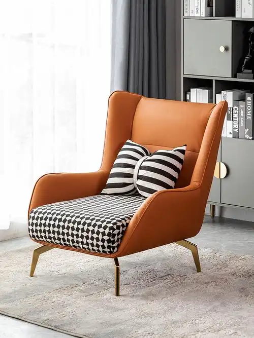 北欧单人沙发现代简约客厅卧室阳台休闲皮艺黑白格子懒人老虎椅子