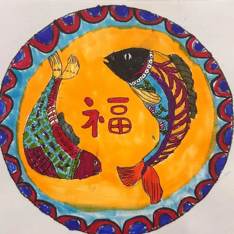 学生作品《年年有余》鱼纹样设计 《年年有余》 学生作品欣赏 鱼纹样