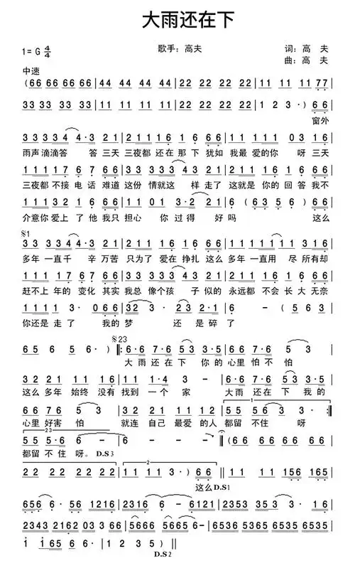 大雨还在下简谱