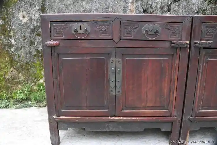 民俗老物件高年份民国时期老木雕小柜子一对全品结实