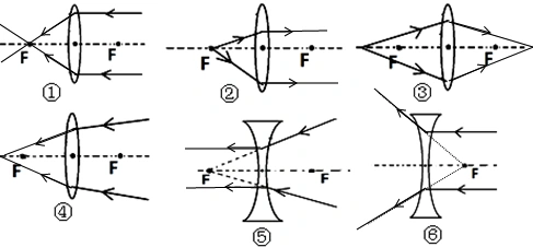 解:①平行于主光轴的光线经凸透镜折射后折射光线通过焦点; ②过焦点