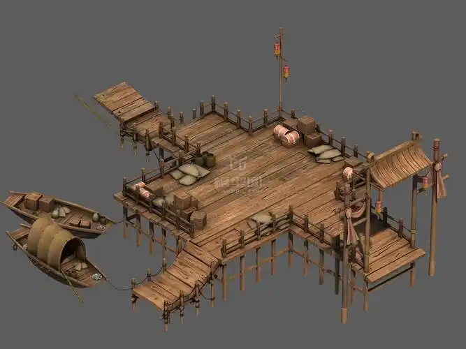 古代场景小品船只码头细模