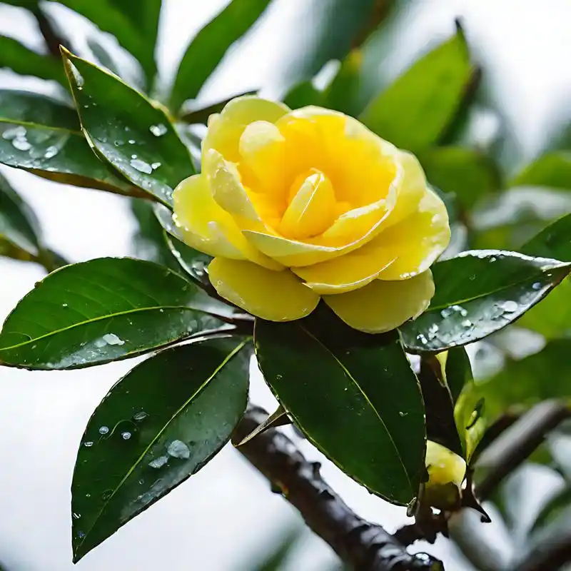 高雅独特的黄色山茶花开了!#山茶花
