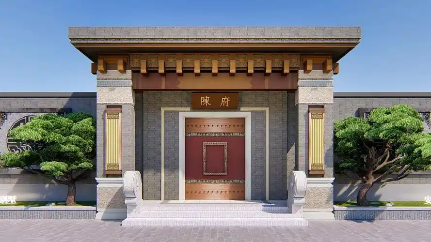 门头设计 农村自建别墅 别墅庭院 陈府别墅庭院大门设计