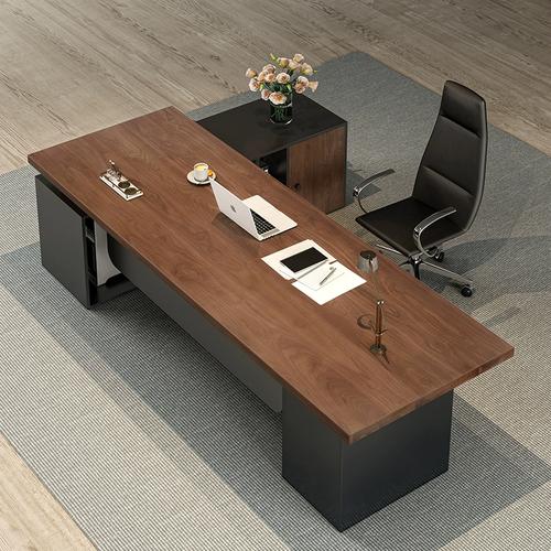 总裁总经理办公室家具实木老板桌原木办公桌大班台带抽屉柜长侧柜