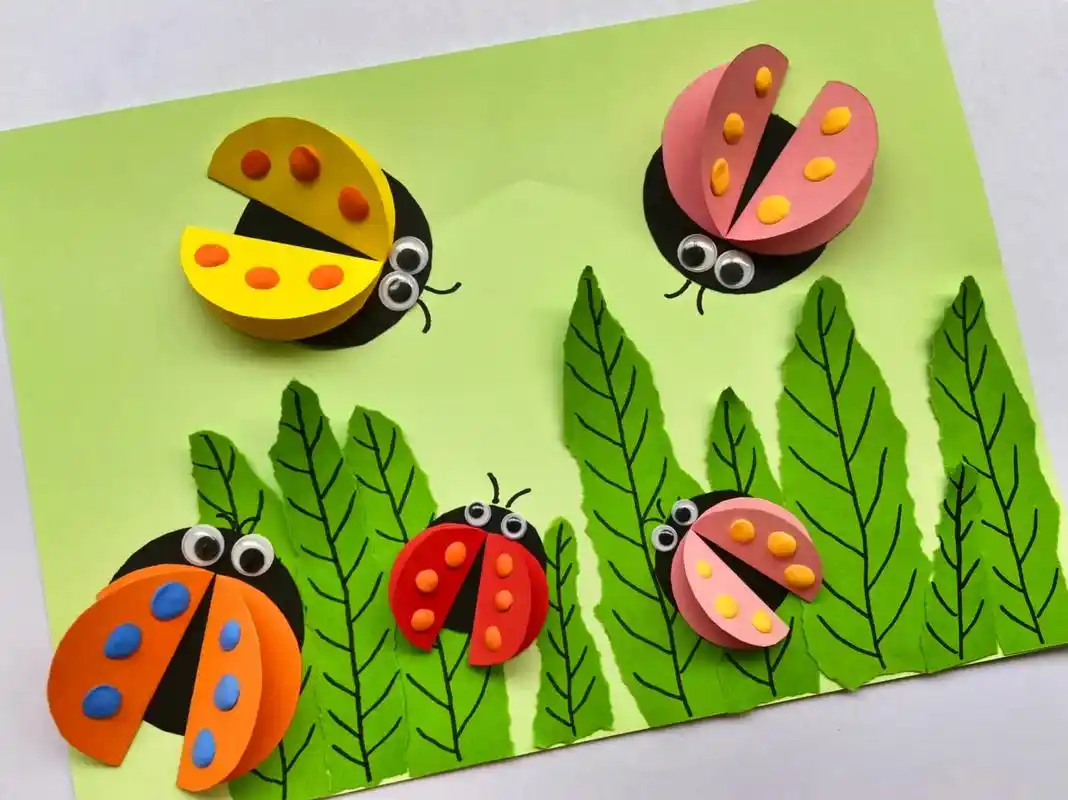 草丛里的七星瓢虫#抖音图文来了 #幼儿创意手工 #创意画 # - 抖音
