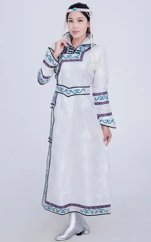 蒙古民族服装长款日常女士成人蒙族婚礼服装春秋民族服装
