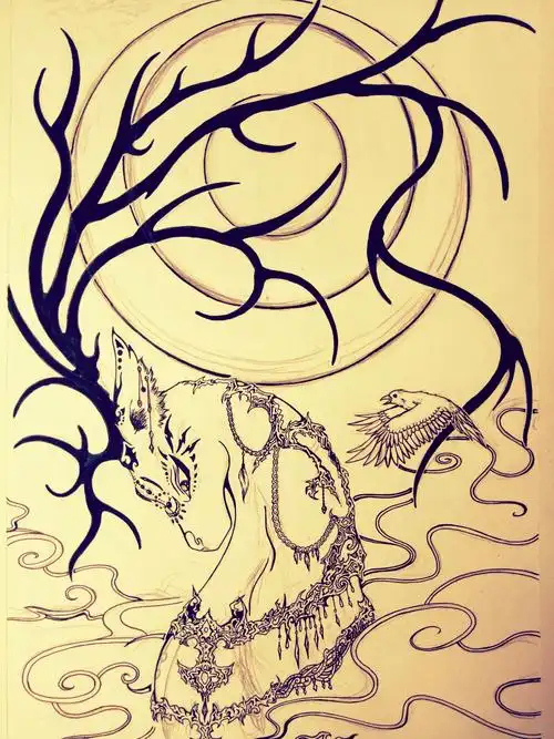 神兽 祥兽 灵兽 古风手绘教程,线描 鹿