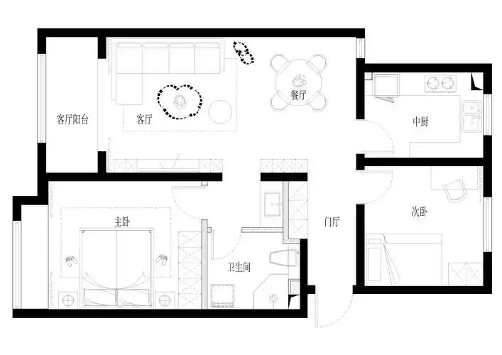 120平三居室户型图