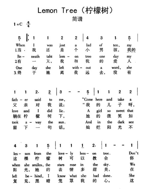 lemon-tree(柠檬树)简谱乐谱