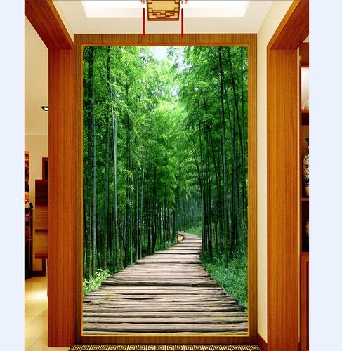 定制清新竹林木板小路玄关电视沙发背景墙高清晰台阶背景墙xg0414