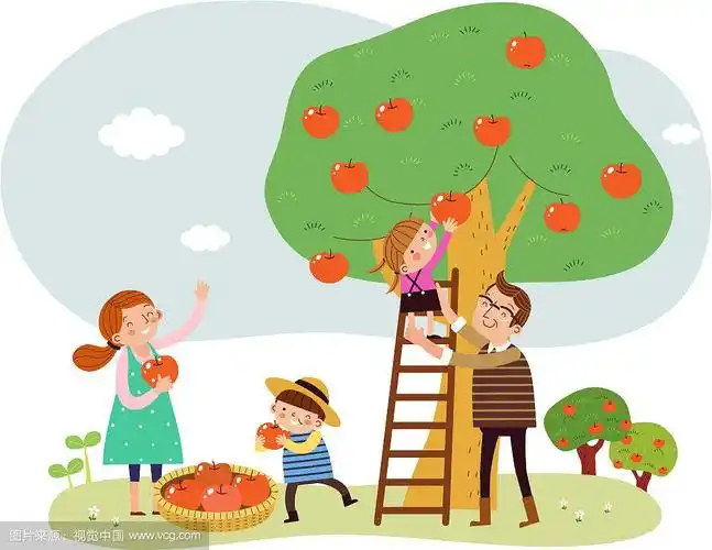 一家人在树上摘苹果