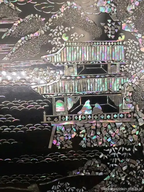 民国大漆嵌彩螺钿山水人物文方桌