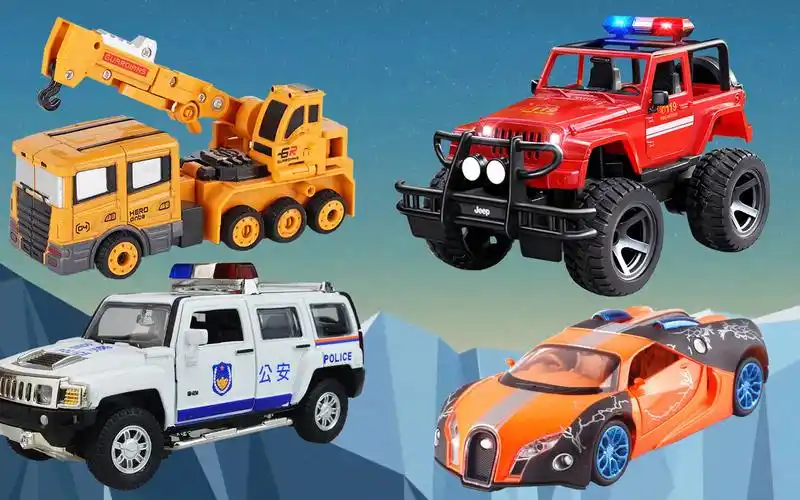 学习认识警车 吊车跑车 卡通变形玩具车