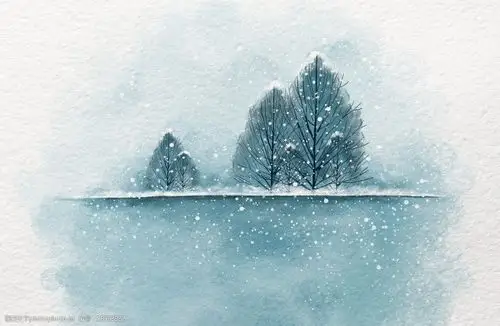 唯美手绘水彩雪景(无分层)