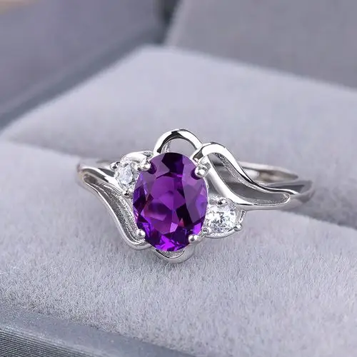 正品天然紫水晶戒指女925纯银镶嵌紫色彩宝石指环ins时尚学生新款