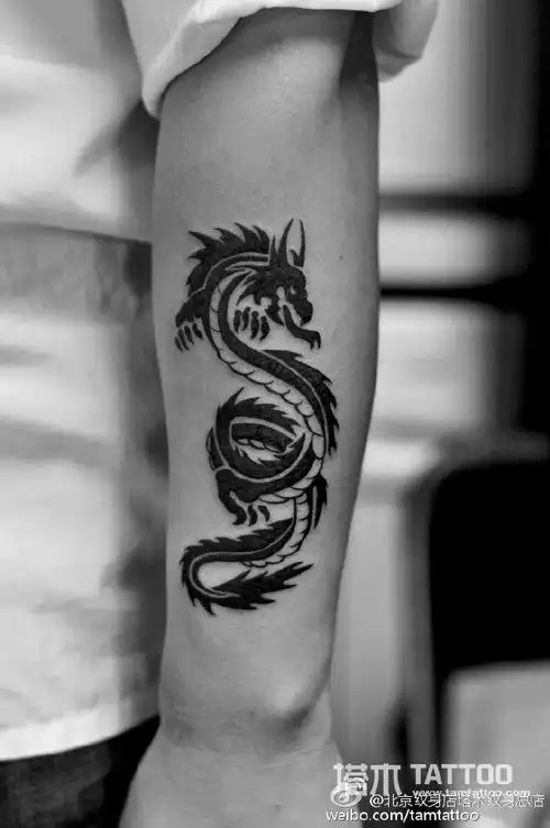 手臂图腾龙纹身图案,龙是传说.