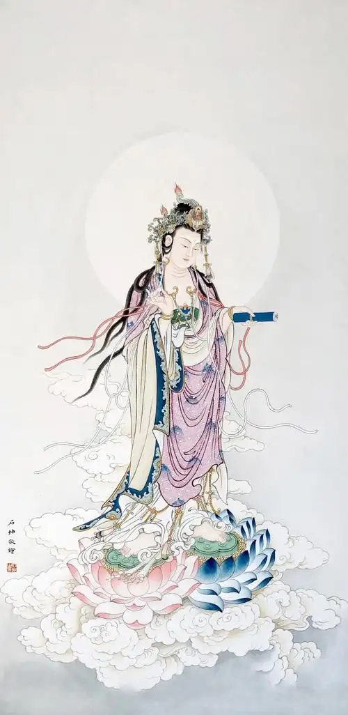 作品名称:持经观音 作品尺寸:50*100作品名称;思维观音 作品尺寸:45*