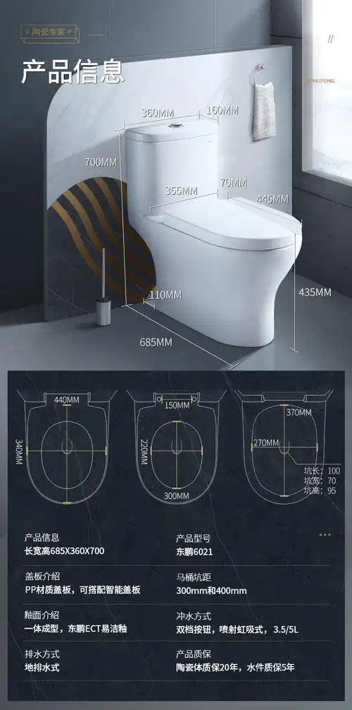 马桶 坐便器家用卫生间小户型节水墙排后排虹吸直排座便器6021 w1151