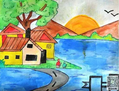 图片田野风景简笔画秋天风景简笔画彩色画法图片美丽的乡村风景简笔画