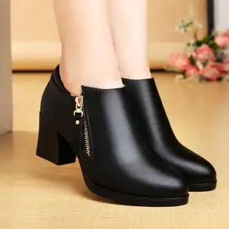 宾他她轻奢品牌妈妈鞋4050岁春秋款皮鞋女软底单鞋舒适中跟粗跟中老年