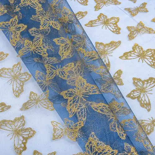 蝴蝶花型洒金银粉柯根纱玻璃纱欧根纱面料装饰布服装面料