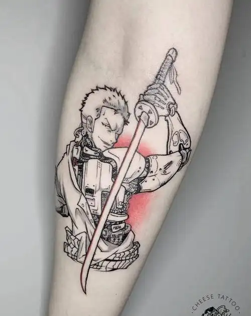 索隆漫改纹身图片_手臂new schoolold school动漫索隆海贼王纹身图案