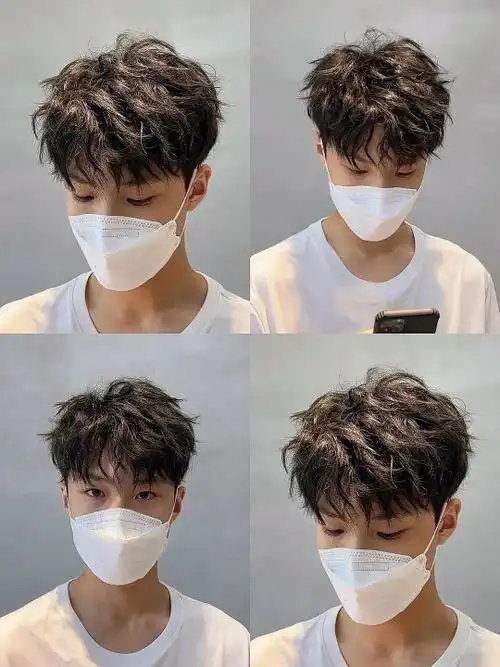 纹理烫三七分发型图男