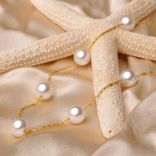 源生珠宝 日本akoya海水珍珠项链18k金满天星白色珍珠女款时尚送女友