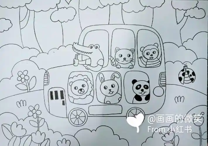 儿童画#马克笔#宝宝巴士观光车