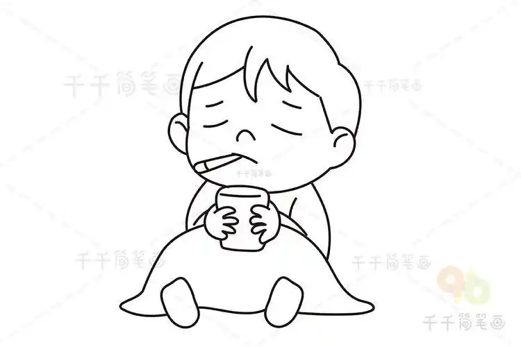 疫情喝水简笔画