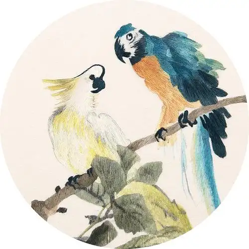 湘绣单面绣 鹦鹉赋 国家非遗 手工刺绣精品卷轴壁挂